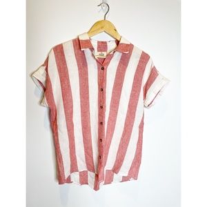 Marine Layer Linen Blend Stipe Shirt M